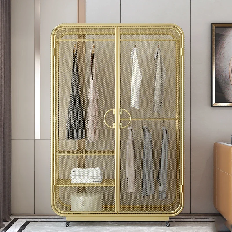 Nordic Wrought Iron Storage Wardrobe B&B Small Apartment Grid Gold Girls Metal Girls Show Wardrobe