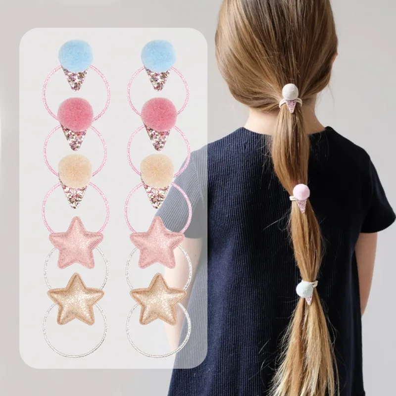 

2pcs Cute Pom Pom Hair Ties Girls Adorable Star Accents Trendy Accessories Stylish New Headwear For Kids Comfortable Hair Bands