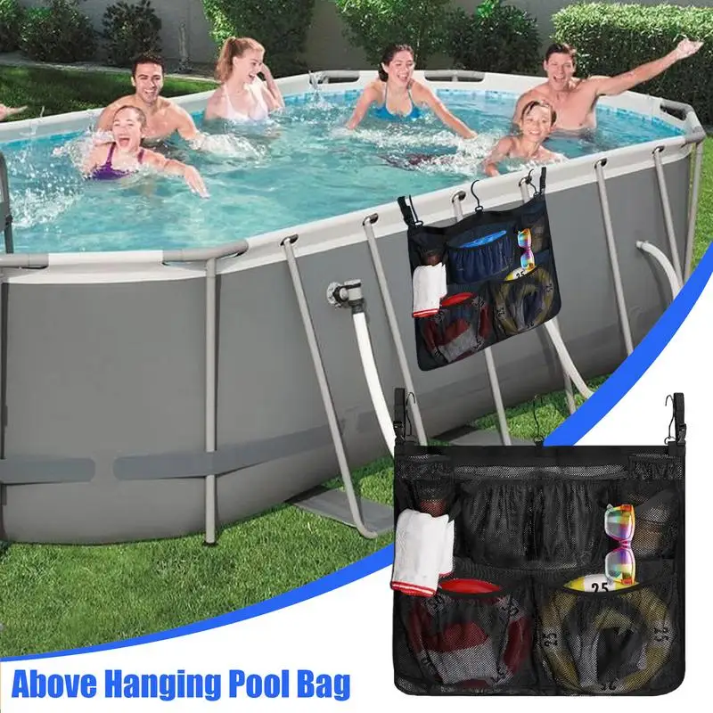 Pool Side Storage Bag Swimming Pool Side Organizer With 3 Large Hooks Multifunctional Pool Storage Hanging Bag Toy Storage Bag