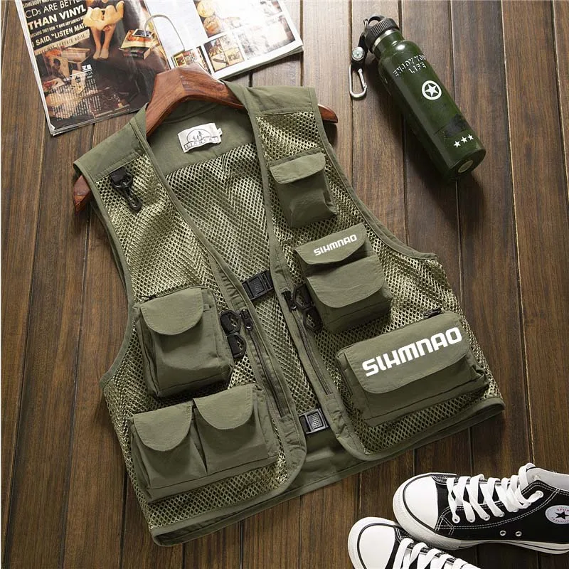 2024 Summer Outdoor Men\'s Mesh Trendy Card Workwear with Multi Pocket Function Photography Vest Fishing Volunteer Vest Thin