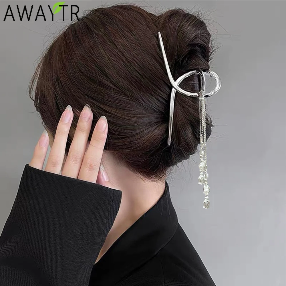 AWAYTR Sliver Cross Butterfly Hair Claws Alloy Ponytail Hair Clips Crab For Women Girl Gift Hair Accessories Valentine Headwear