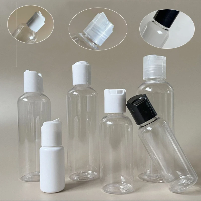 10Pcs 30-100ml Empty Clear Lotion Shampoo Plastic Bottles With Flip Cap Portable Travel Refillable Cosmetics Containers