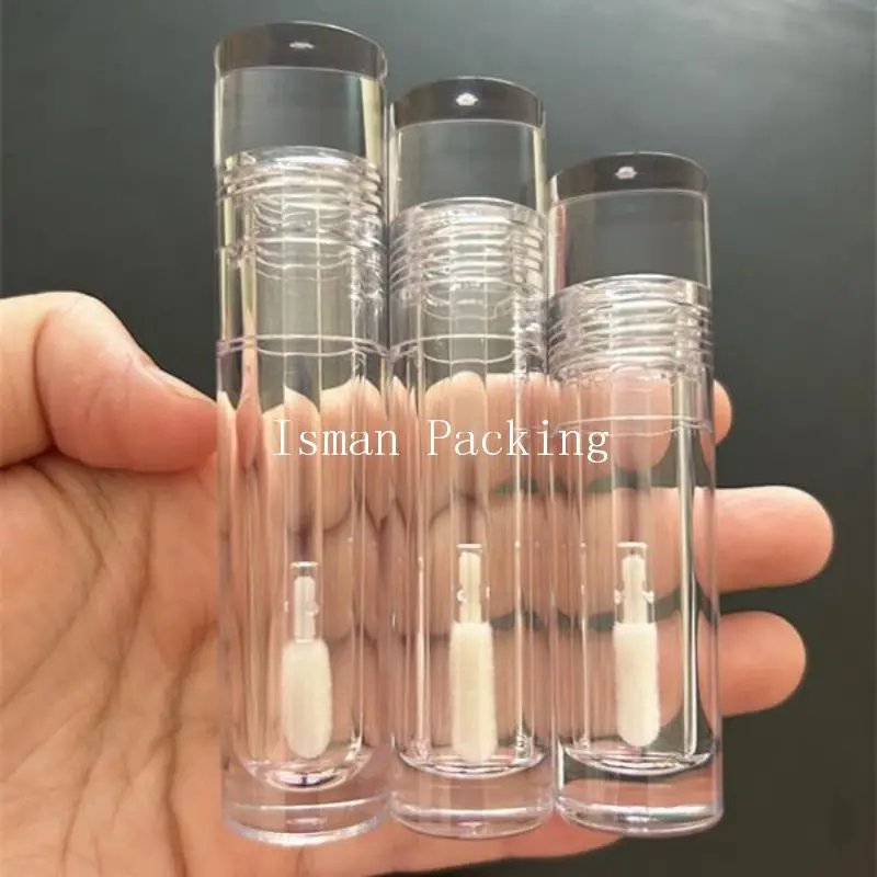 50Pcs round  3ml 5ml 7ml clear crystal empty chubby full transparent liquid lipstick lip gloss container tubes with soft brush