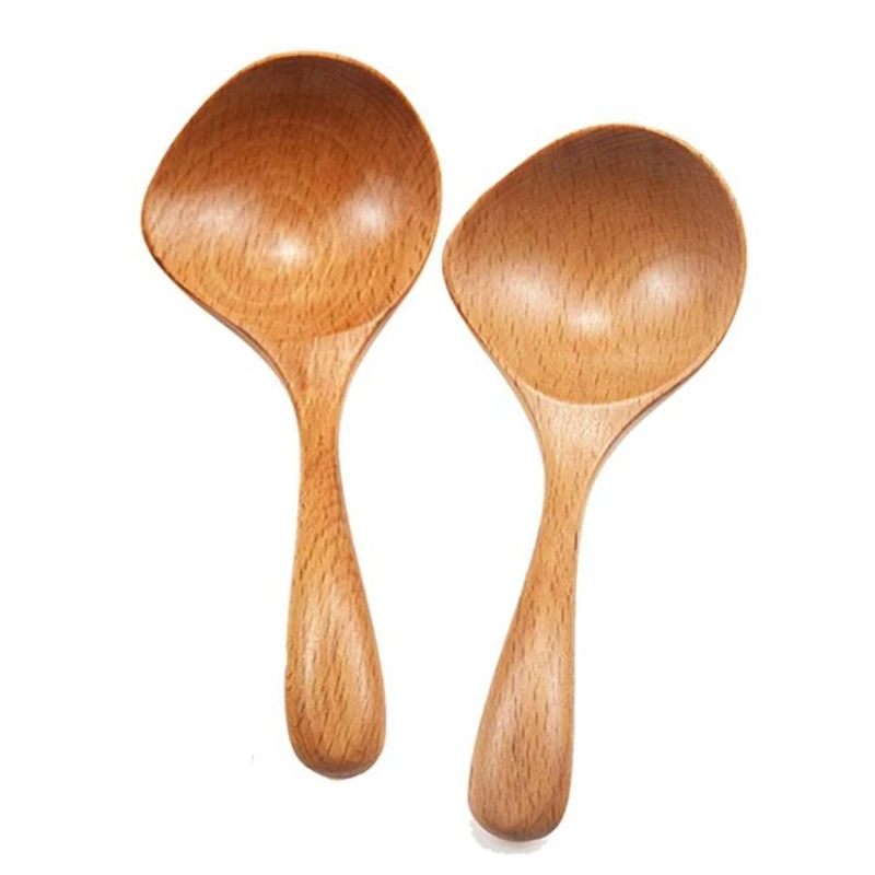 SEWS-2 Pcs Wooden Soup Ladle Long Handle Large Spoon Wood Scoop Kitchen Serving Spoon Rice Soup For Snacks,Fruit,Mixing Scoop