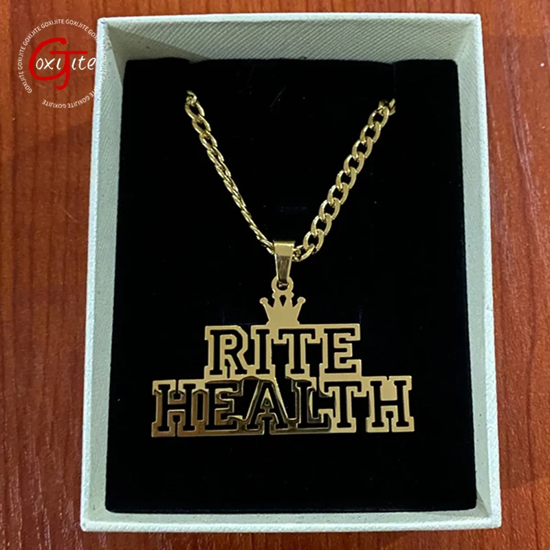 Goxijite Personalized Name Letter Pendant Stainless Steel Custom Text Logo Necklace Cuban Chain For Men And Women Jewelry Gifts