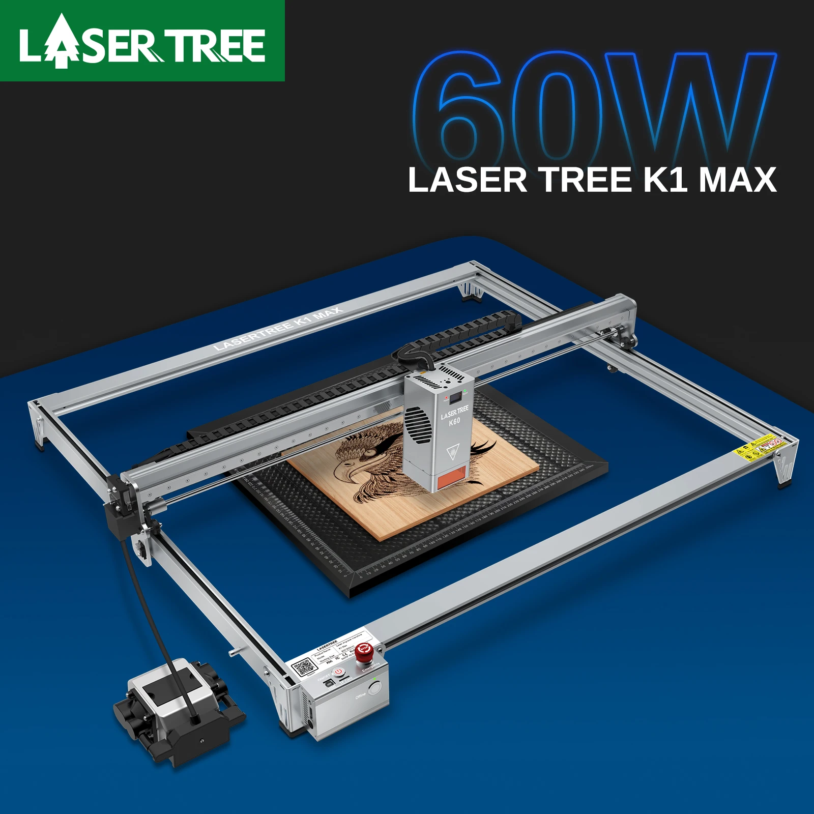 LASER TREE K1MAX Lasergraveerder met 60W lasermodule Verstelbare 20W 40W Power Module Graveren Snijmachine Houtbewerkingsgereedschap