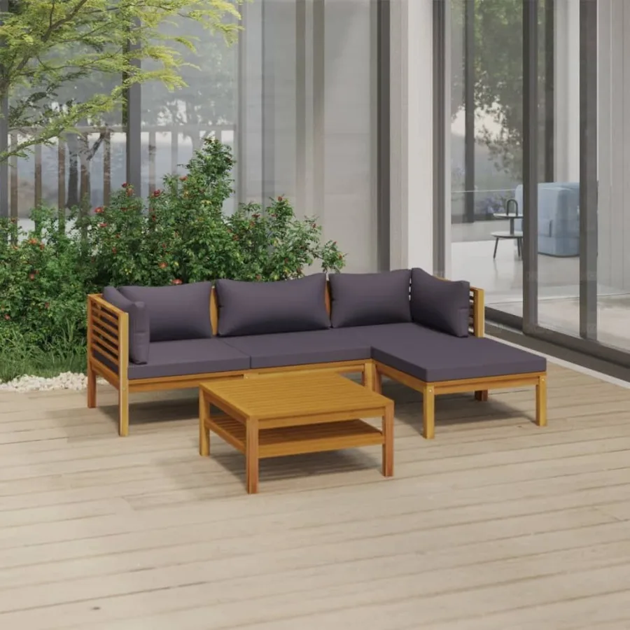 

5 Piece Patio Lounge Set with Cushion Solid Acacia Wood