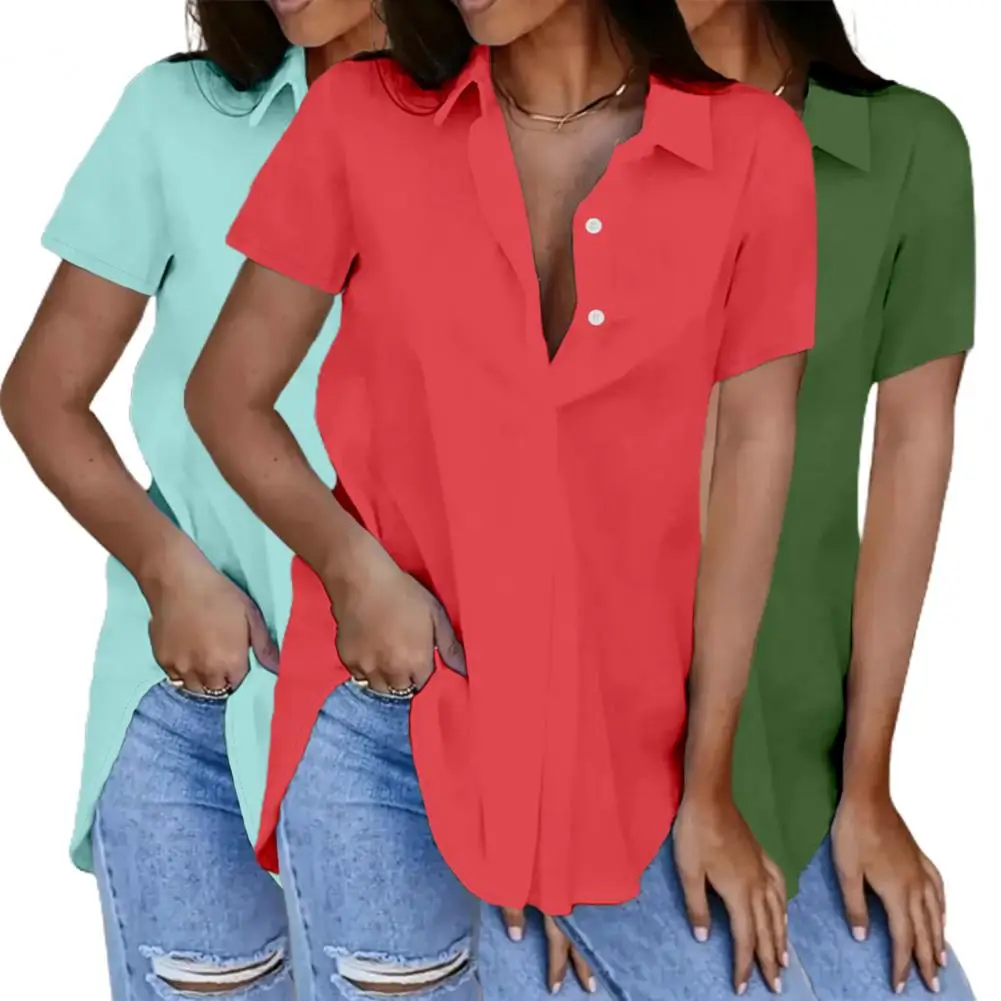 

Women Shirt Top Stylish Women's V-neck Office Shirt Loose Fit Short Sleeve Pullover Tops in Solid Colors for Summer Relaxed