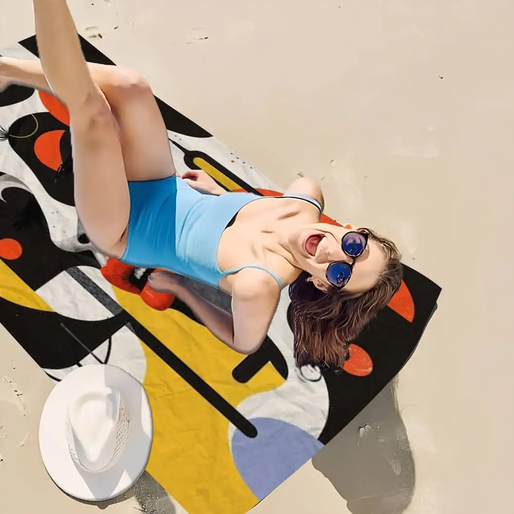 Vintage Abstract Female Portrait Anime Beach Swimming Towel Soft Absorbent Washcloth Children's Gifts for Kids Travel Camping