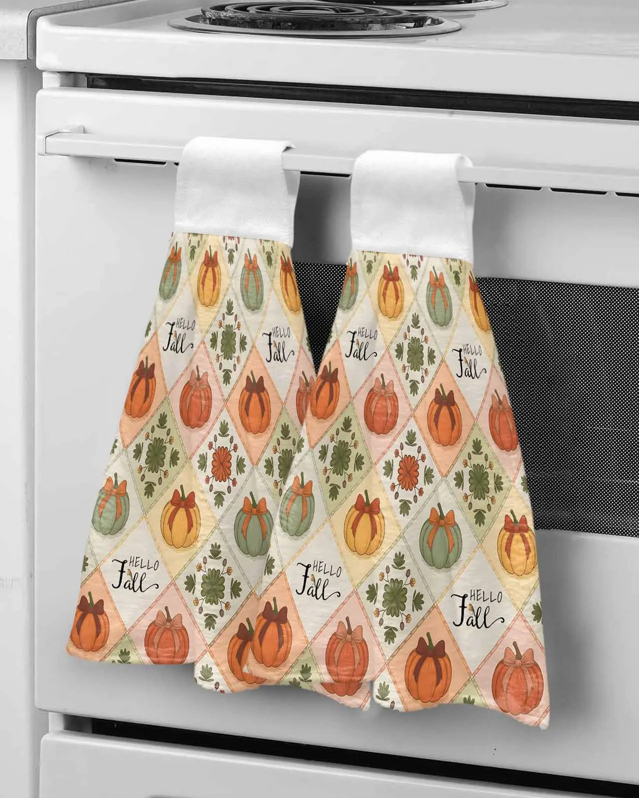 

Patchwork Pumpkins Hello Fall Wipe Hand Towel Absorbent Hanging Towels Home Kitchen Wipe Dishcloths