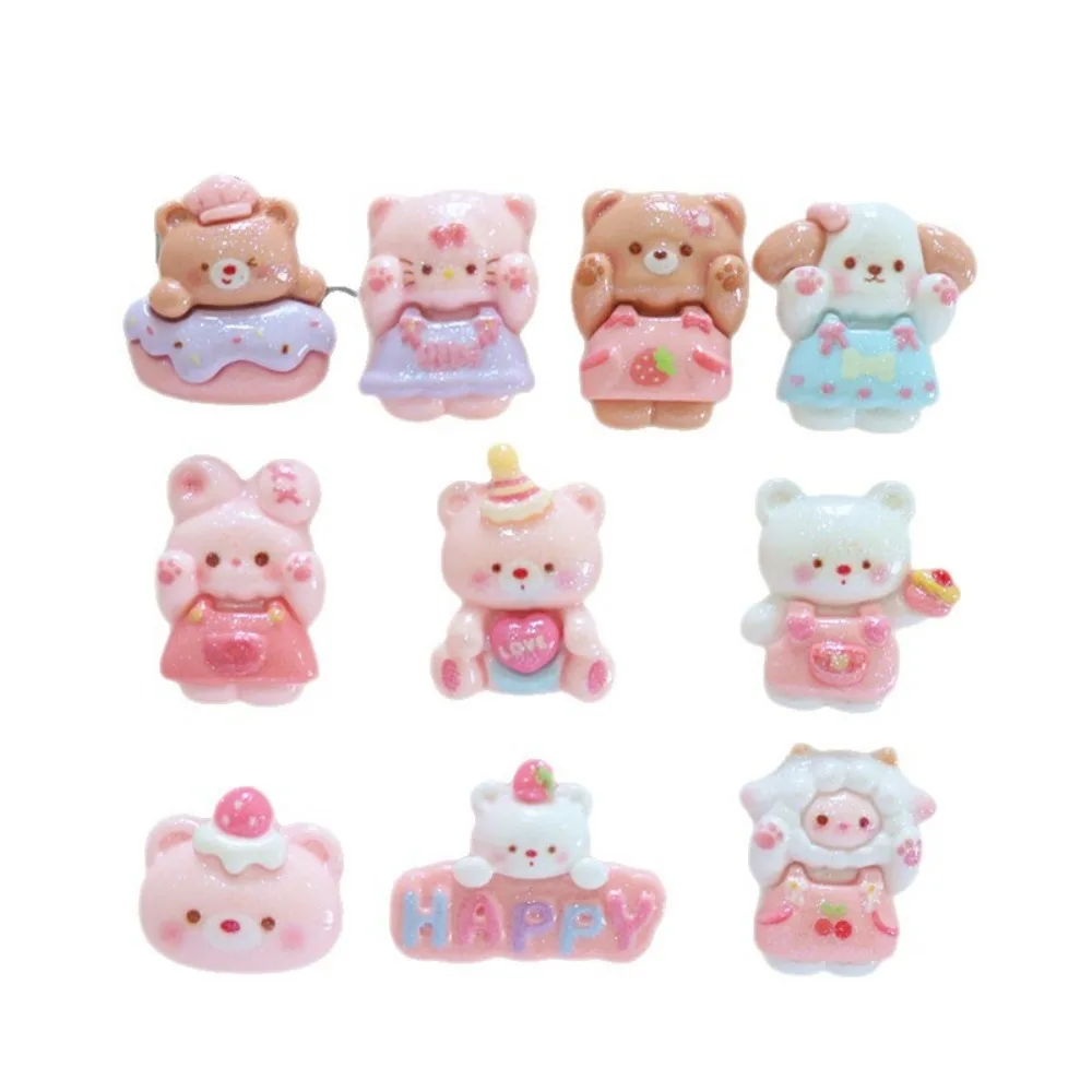 10pcs Mini Kawaii Cute Fake Animal Bear Rbbit Flat Back Cabochons Scrapbook Diy  Party Hairpin Accessories Home Decoration Craft