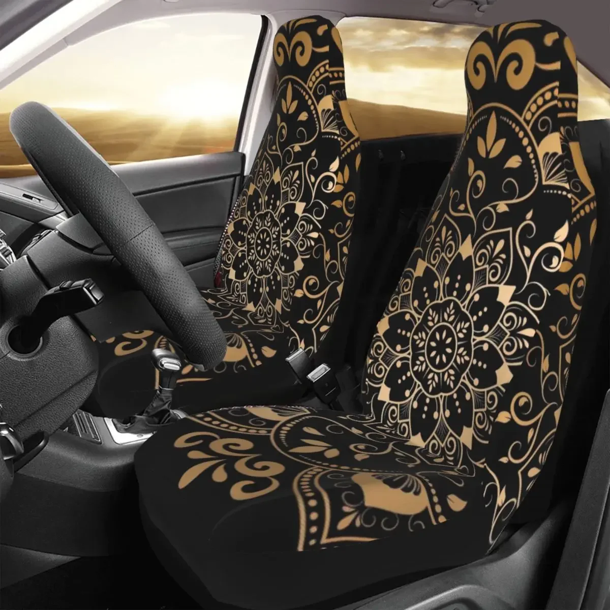 

Luxury Gold Vintage Mandala Design Car Seat Cover Custom Printing Universal Front Protector Accessories Cushion Set