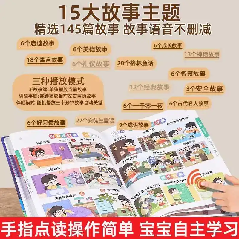 Preschool Kids Fun English Learning Toy, Intelligent Finger Point Reading Sound Book, English Words Early Language Enlightenment