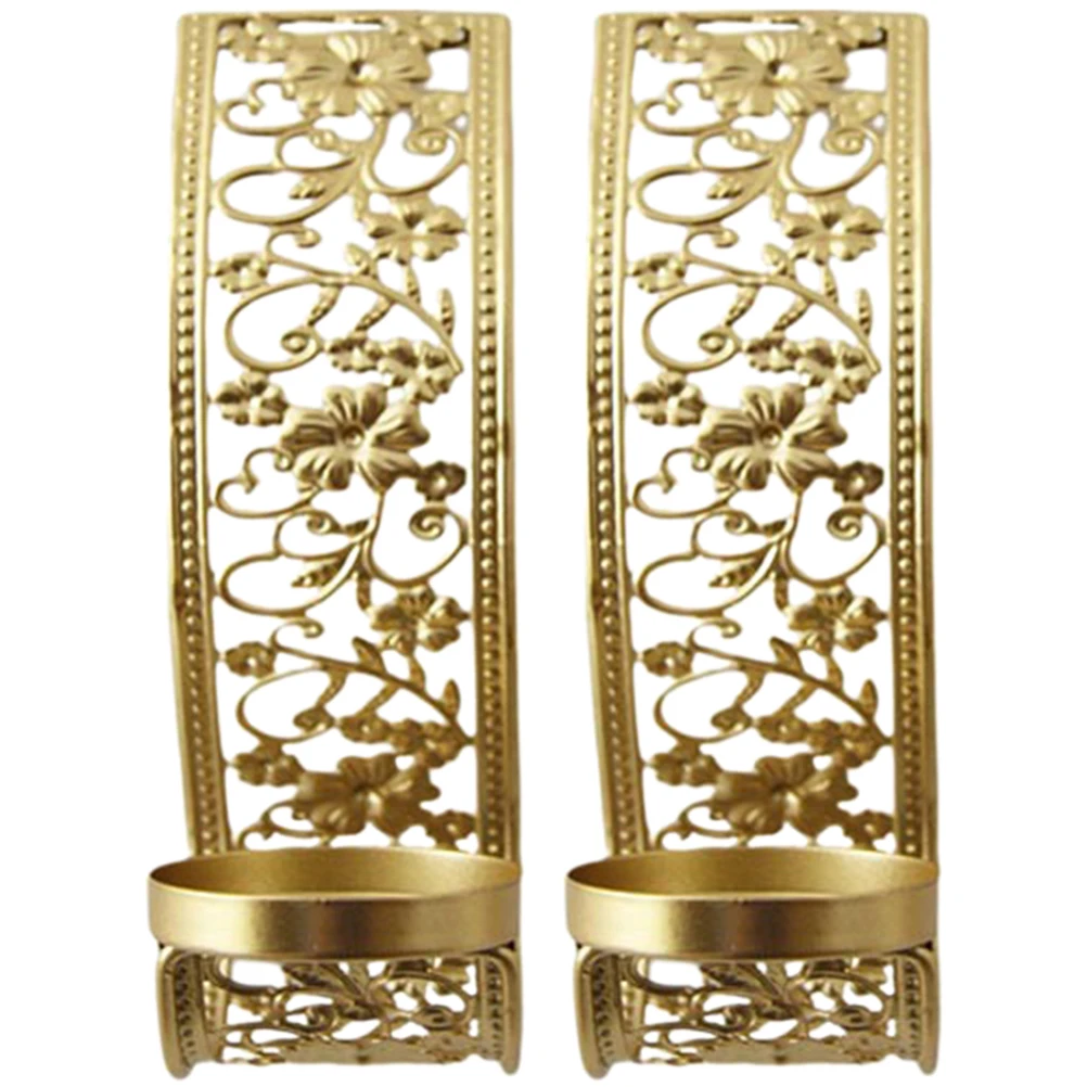 

2 Pcs Hollow Wall Decoration Candlestick Holders for Wedding Golden Metal