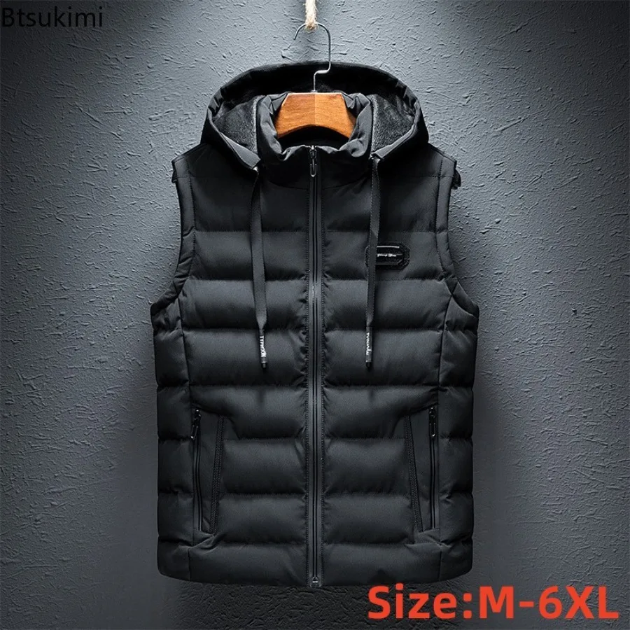 

2025 New Hooded Casual Vest Jacket for Men Autumn Winter Warm Sleeveless Fashion Comfortabel Zipper Waistcoat Plus Size M-6XL