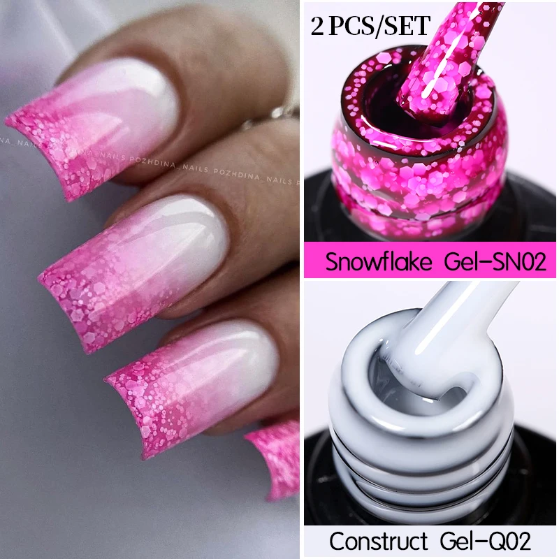 LILYCUTE Snowflake Gel Nail Polish Kit Milky White Glitter Snow Sequins Semi Permanent Soak Off UV LED Nail Art Gel Manicure