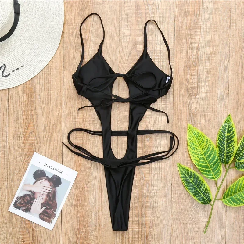 Maillot de bain une pièce à jambes hautes pour femmes, monokini extrême string dos nu, bikini amissié, tenue de plage pour les vacances au Brésil