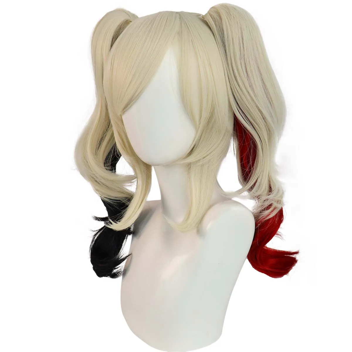 Harley Quinn Cosplay Wig Blonde Red Black Gradient Twin Ponytail Heat Resistant Synthetic Hair Halloween Carnival Party Props view 3