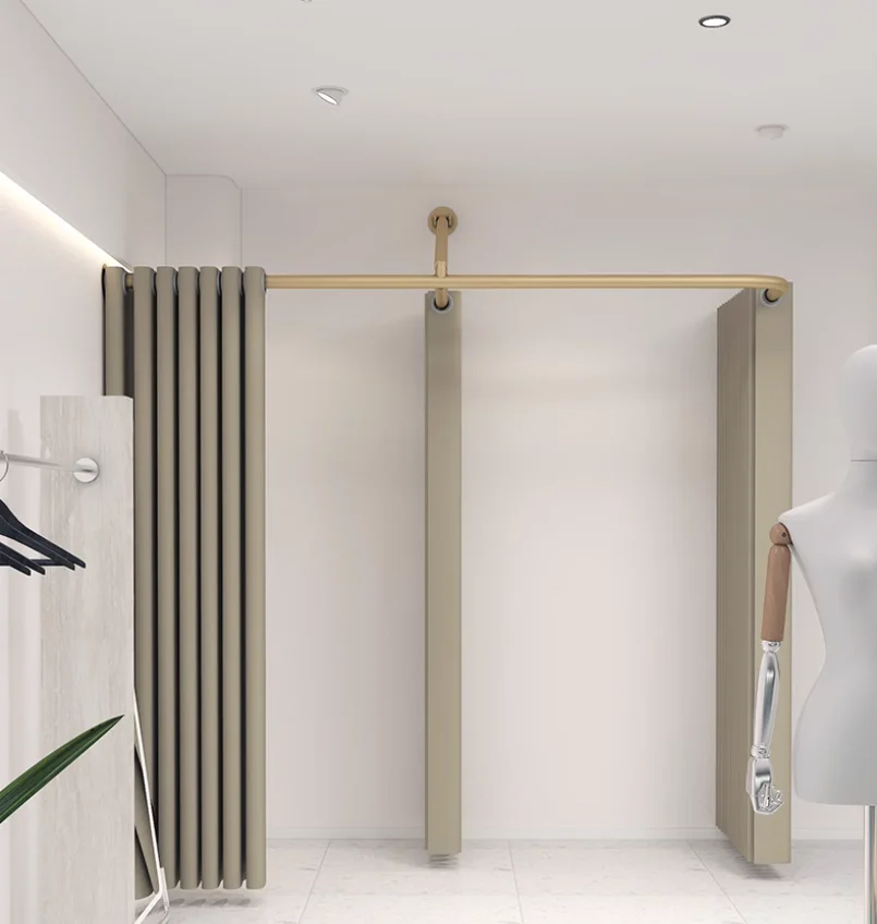 Sklep odzieżowy, suknia ślubna, przymierzalnia, zasłona działowa typu F, prosta mobilna garderoba