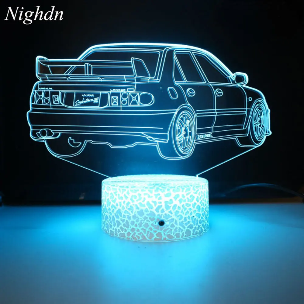 Luz de noche 3D de coche para niños, lámpara de Noche de Carreras deportivas, 16 colores que cambian con control remoto, decoración de dormitorio,