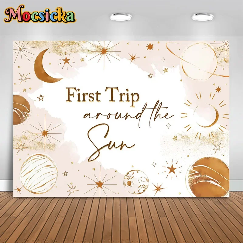 

Baby Show Photography Background First Trip A round The Sun Newborn 1st Birthday Cosmic Planet Backdrop Cake Smash Banner