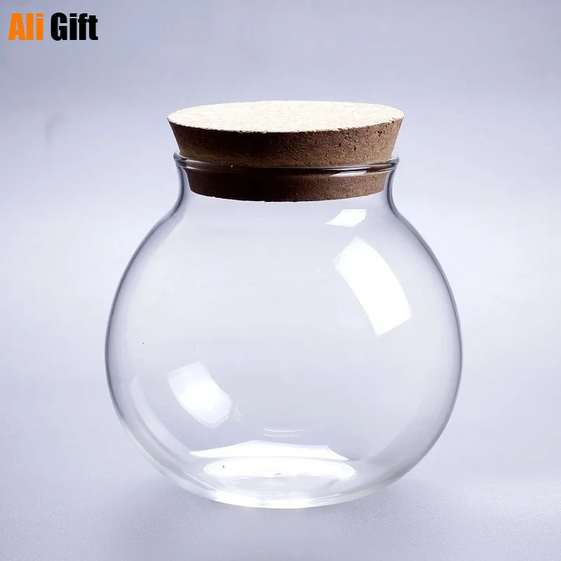 500/1000/1800 ML Micro paisaje botella de vidrio florero boca bola musgo DIY botellas decoración del hogar tapa de madera jarrones carrito de té