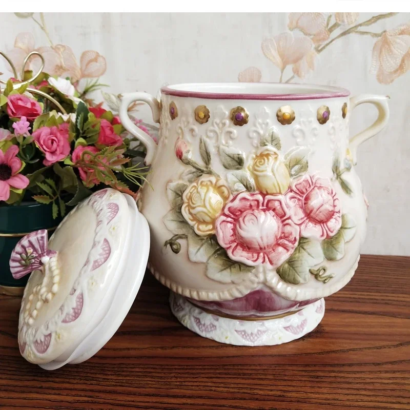 Underglaze hand-painted ceramic sealed jar decor Kitchen multigrain storage lid