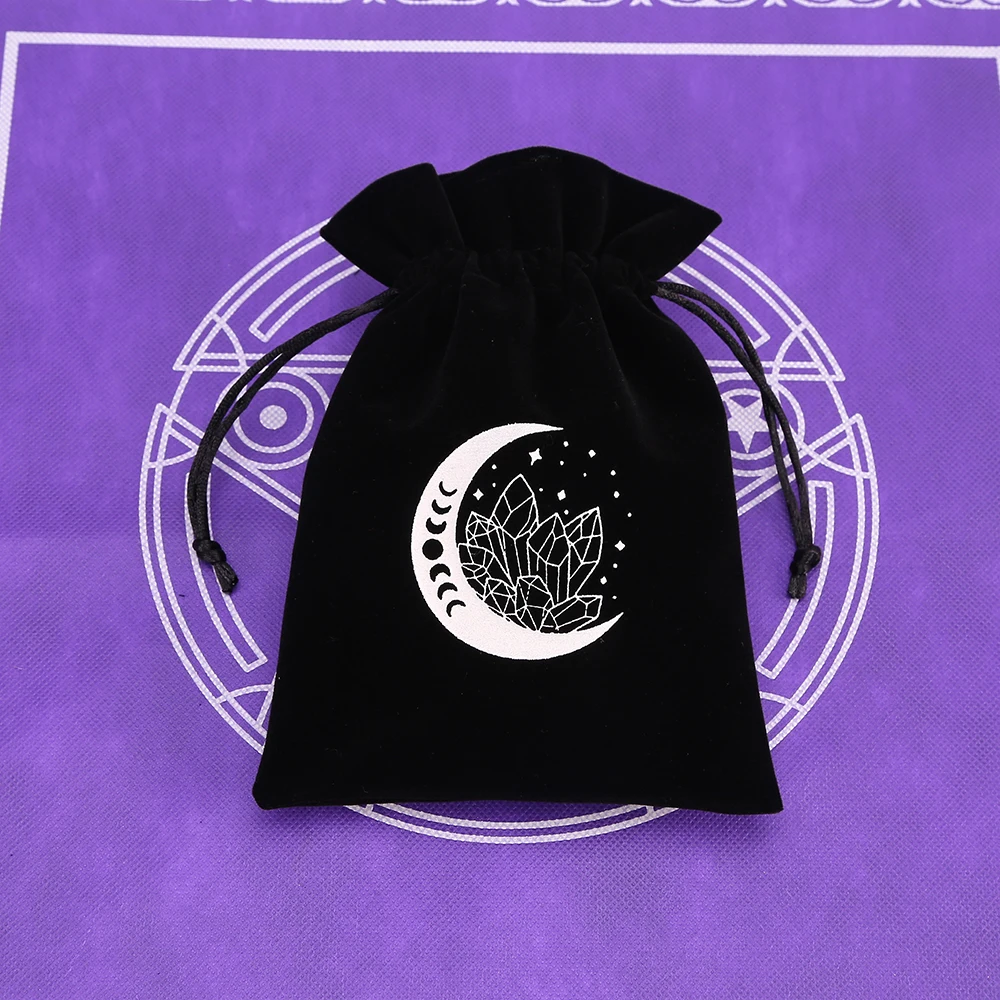 1 stücke Schwarz Samt Tarot Lagerung Tasche Mini Kordelzug Paket Hexe Wahrsagerei Kristall Tasche Tasche Würfel Halter Brettspiel Gold – Detail 16