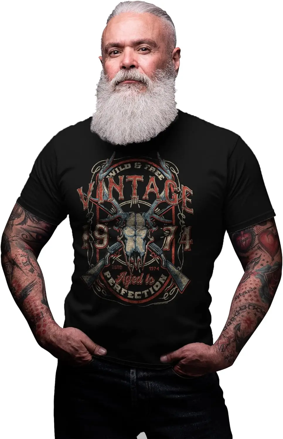 50th Birthday Gift Shirt for Men - Vintage 1974 Aged to Perfection - Deer Skull - 50th Birthday Gift