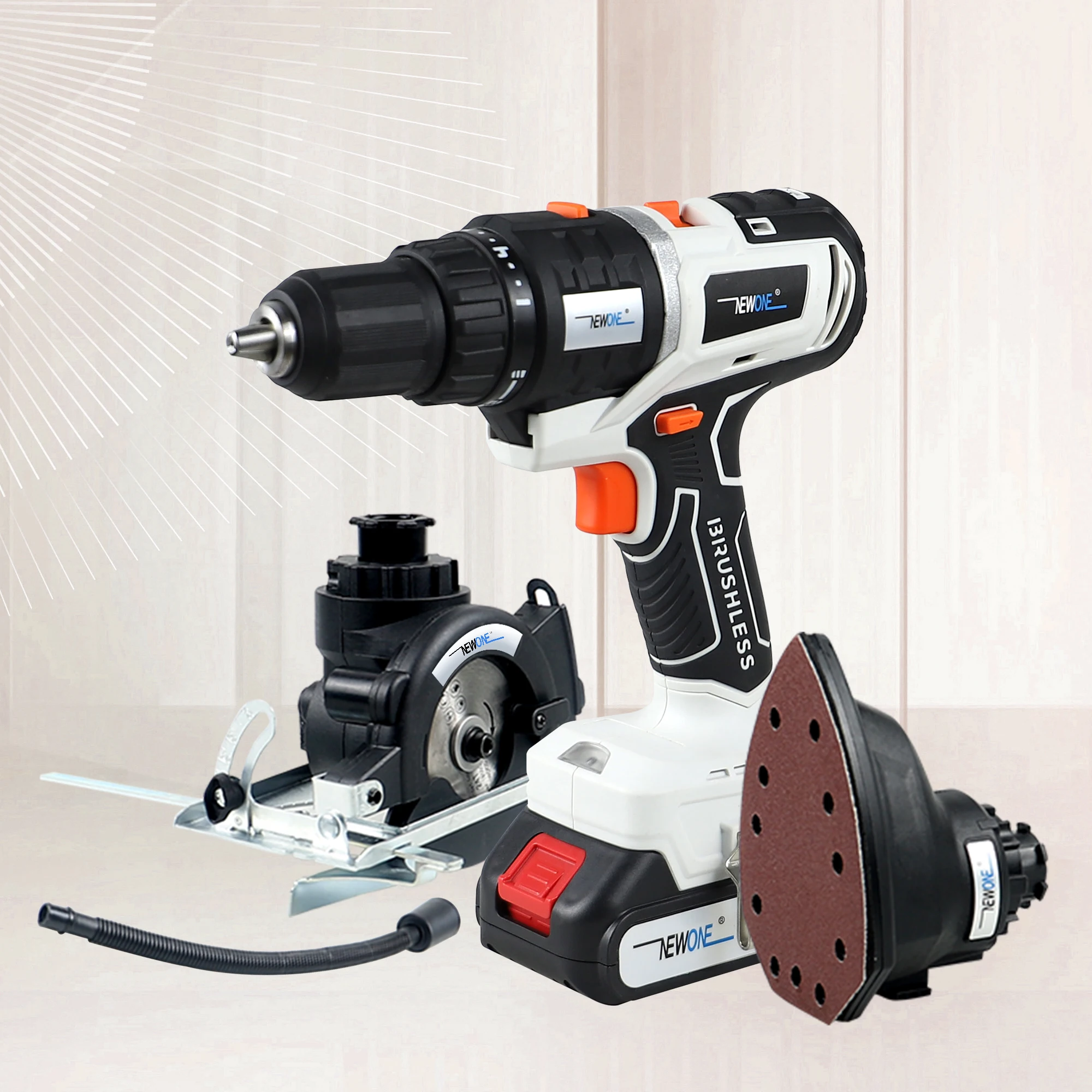 NEWONE 18V/20V MAX Brushless Lithium-Ion Cordless 3 in 1 Tool Combo Kit Impact Drill, Sander, Circular Saw With 2A Battery