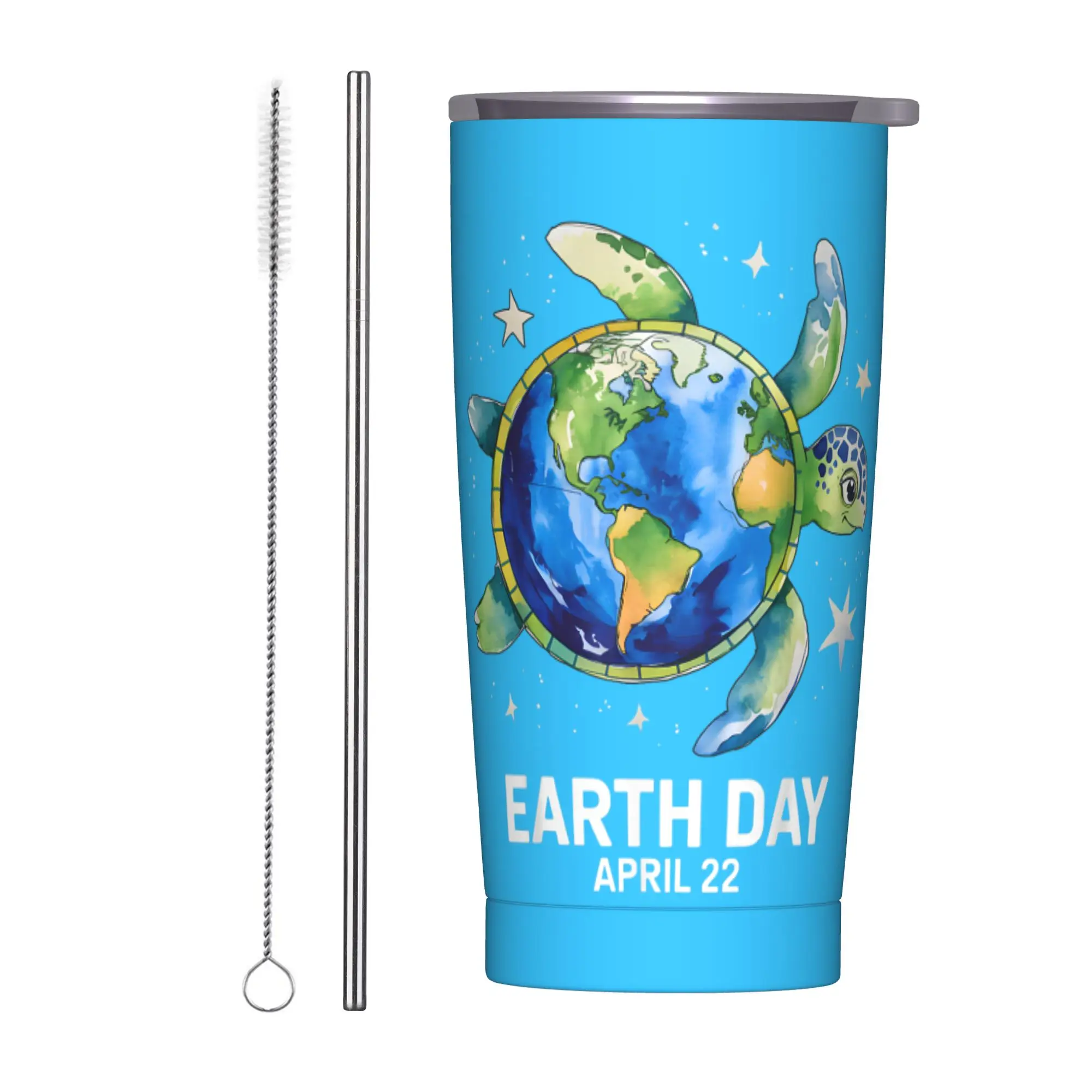 Stainless Steel Tumbler Earth Day 2026 Restore Earth Sea Turtle Coffee Mug Leakproof Cold Drink Car Mugs Travel Water Bottle