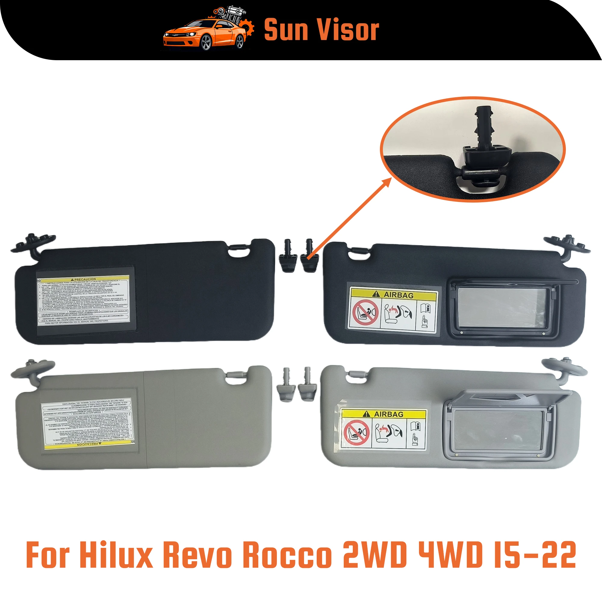 

Солнцезащитный козырек для Toyota Hilux Revo Rocco 2WD 4WD 2015-2022, левый (водительский) и правый (пассажирский)