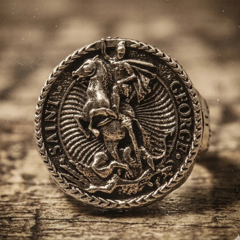 Buy 4 Get 1 Free 23x21mm 16.04g Ring Saint George and the Dragon Mens Silver Rings