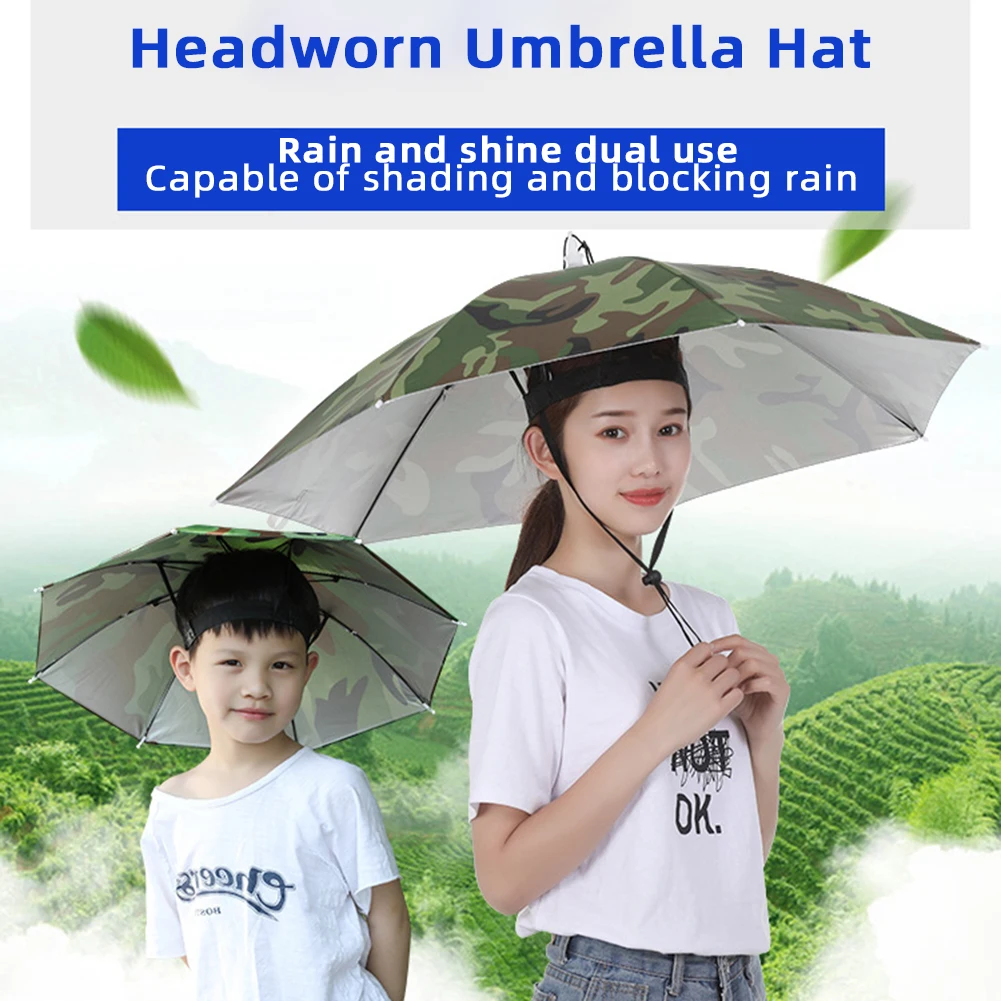 

Summer Rain Sun Protection Outdoor Fishing Umbrella Hat Head Wearing Umbrella Hat Vinyl Sun Protection