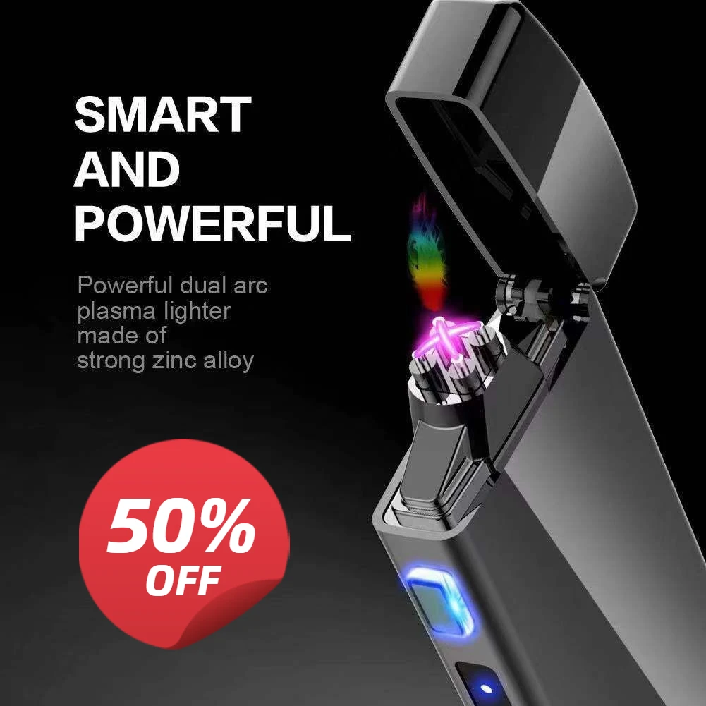 

Powerful Flame Electric Lighter Metal USB Rechargeable Arc Lighters Large Capacity Battery Windproof Lighter Smoking Accessories