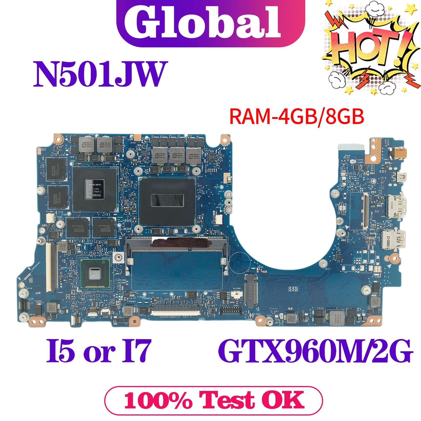 

KEFU N501J Mainboard For ASUS N501JW G501J G501JW UX501J UX501JW G60JW Laptop Motherboard I5 I7 GTX960M-2G/V4G 4GB/8GB-RAM