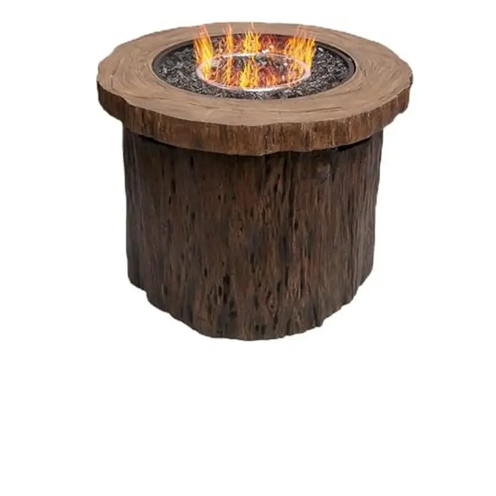 

Adjustable Flame 50K BTU Gas Fire Pit with Waterproof Cover Rustic Wood Look Square Stainless Steel Fire Feature 32"D x 32"W x