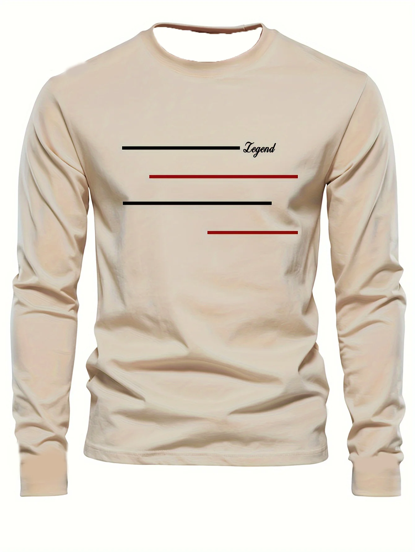 Men's Autumn And Winter Basic Loose Casual Sports Letter Legendary Pattern Printed Round Neck Long Sleeved T-shirt Warm Top