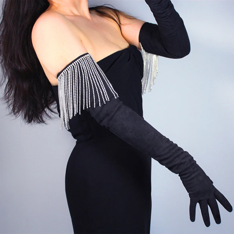 Fringe Gloves Women Velvet Gogo Accessories Gogo Dancer Costume Rave Outfit Festival Clothing Stage Costume Clubwear DL8977