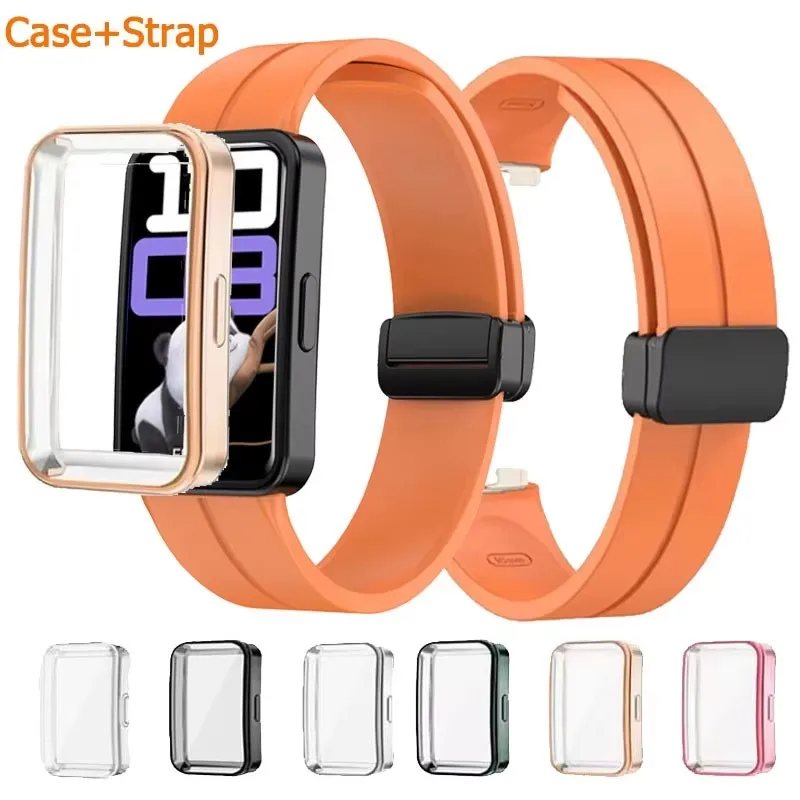 

For Huawei Band 8 Bracelet Magnetic Soft Silicone Strap + Case For Huawei Band 10 9 TPU Protective Cover Replacement Wristband