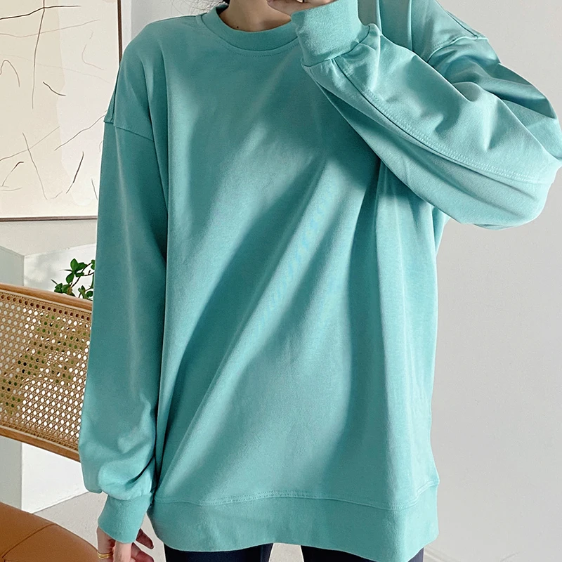 Women's Autumn Casual Solid Color Hoodie Versatile Yoga Sweatshirt Round Neck T-Shirt Loose Fit Long Sleeve