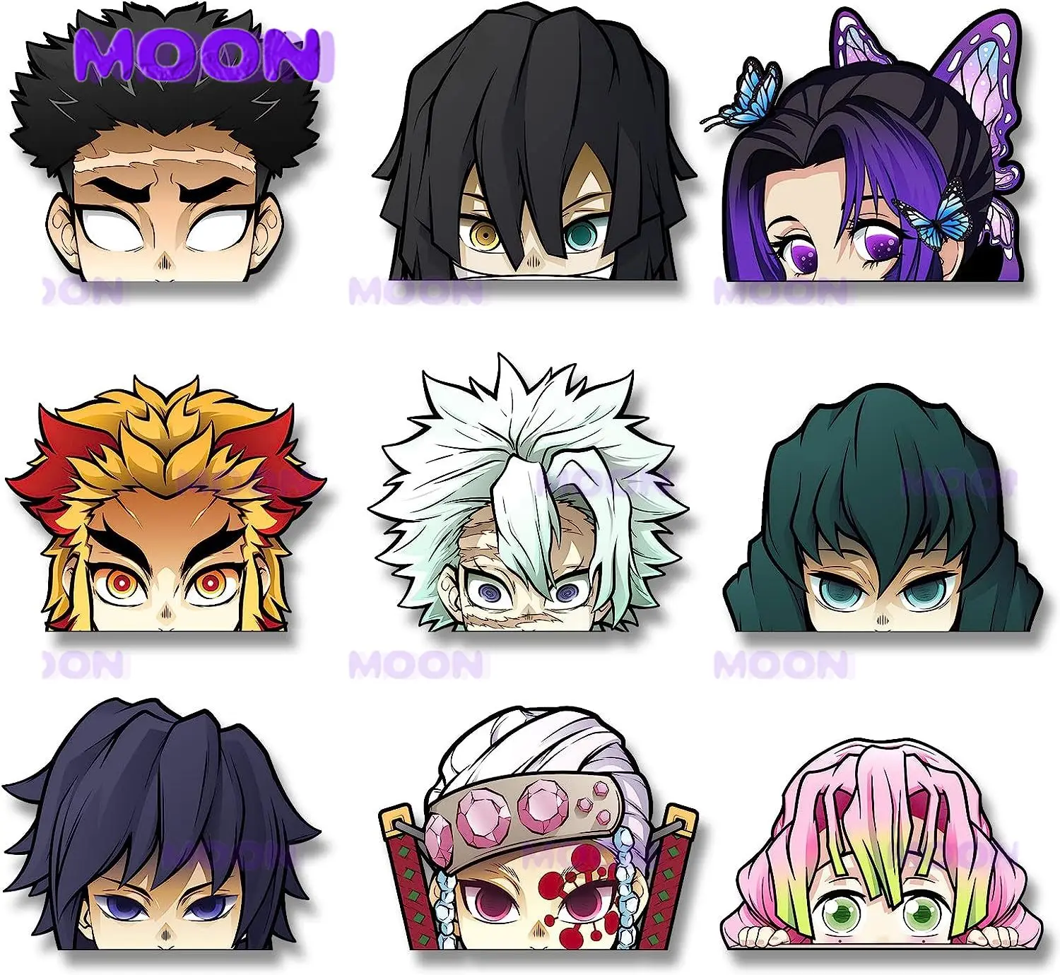 

9-Piece Combination Anime Car Decal, Demon Killer Peeper Anime Car Decal, Car Window Decoration Decal