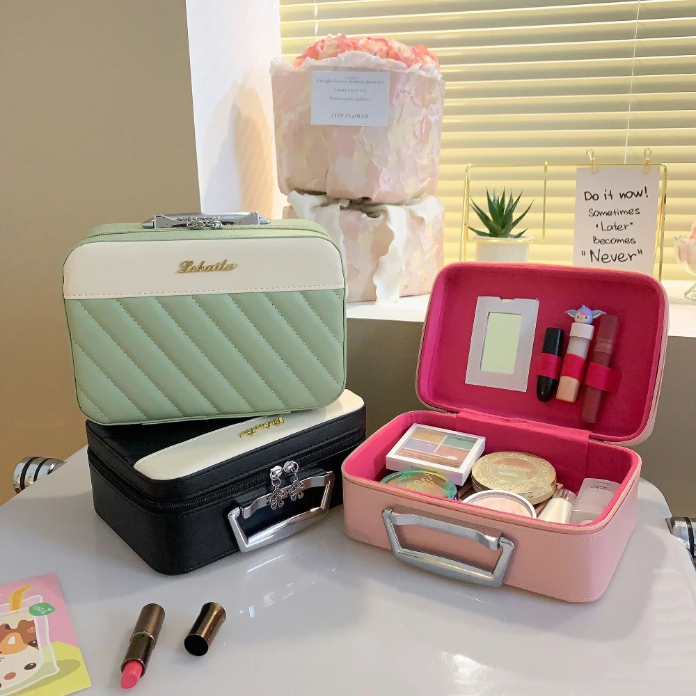

Large Capacity Cosmetic Case Women Handle Portable Make Up Tools Lipstick Perfume Storage Box Fashion Multifunctional Makeup Box