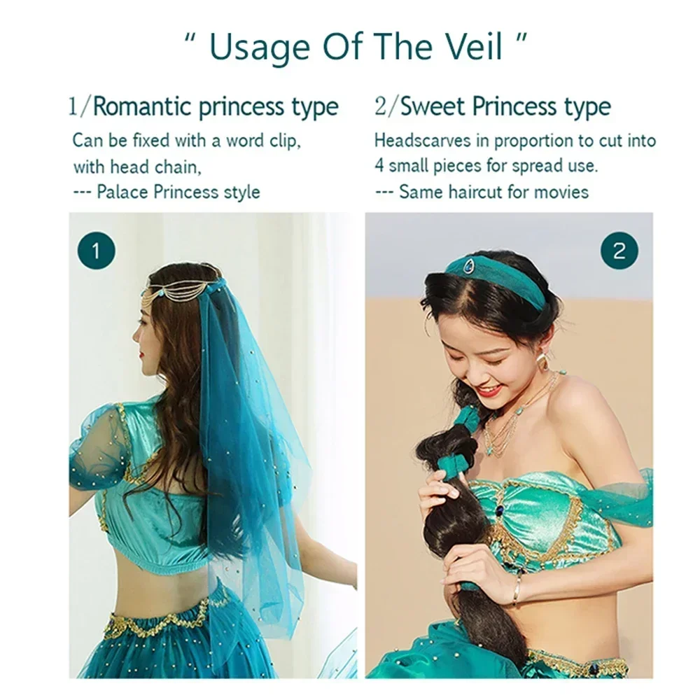 Festival di Halloween Arabo Cosplay Principessa Jasmine Costume Danza del ventre Indiano Bollywood Velo Top Pantaloni Accessori Set Festival