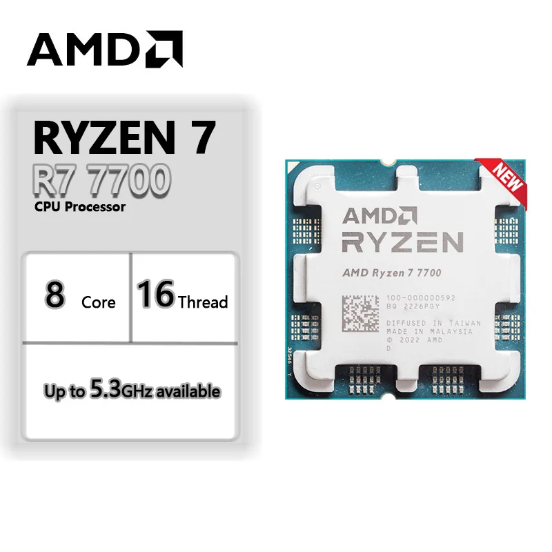 AMD Ryzen 7 7700 R7 7700 3.8 GHz 8-Core 16-Thread CPU  5NM L3=32M 100-000000592 Socket AM5 Tary New but without cooler