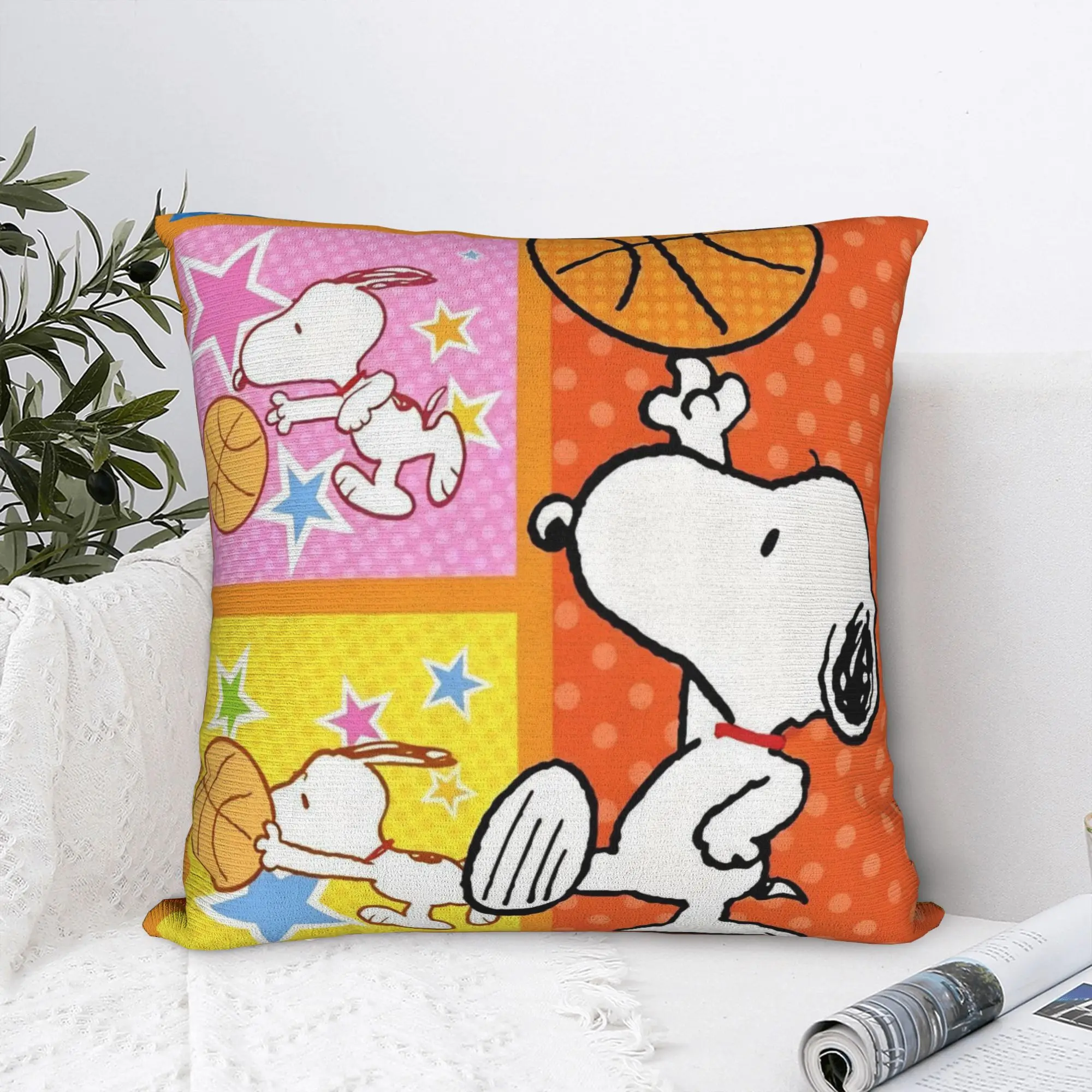 Cartoon Cute S-Snoopys Square Pillow Cases Basketball Cushion Cover Customized Zippered Decorative Pillowcase for Home 40x40cm