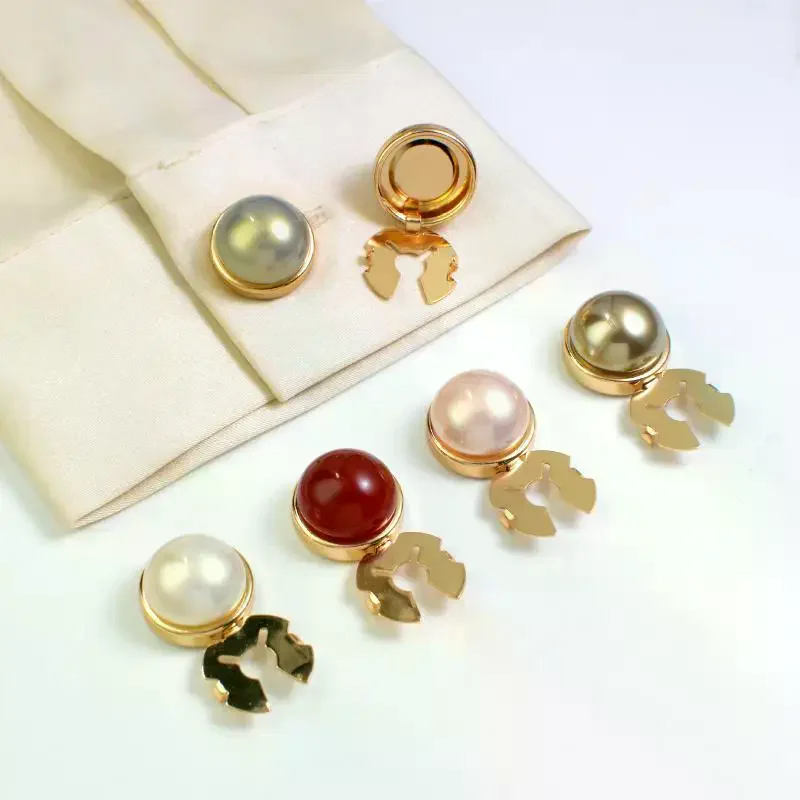 2pcs Elegant Chic Metal Round Button Cufflink Clips, Round Shirt Cufflinks, Gold And Silver, Suitable For Shirt Cuffs.