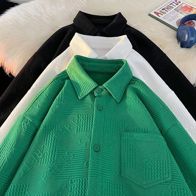 

Текстурированная мужская рубашка с длинным рукавом, повседневная молодежная модная рубашка премиум-класса с вышивкой, подростковая повседневная рубашка-куртка