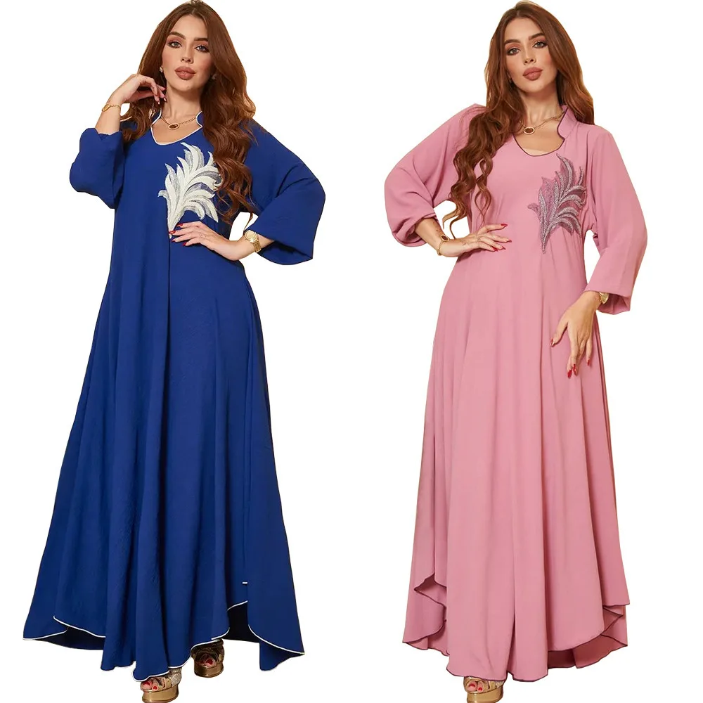 Ab173 2022 spring new Muslim summer women's chest applique dress