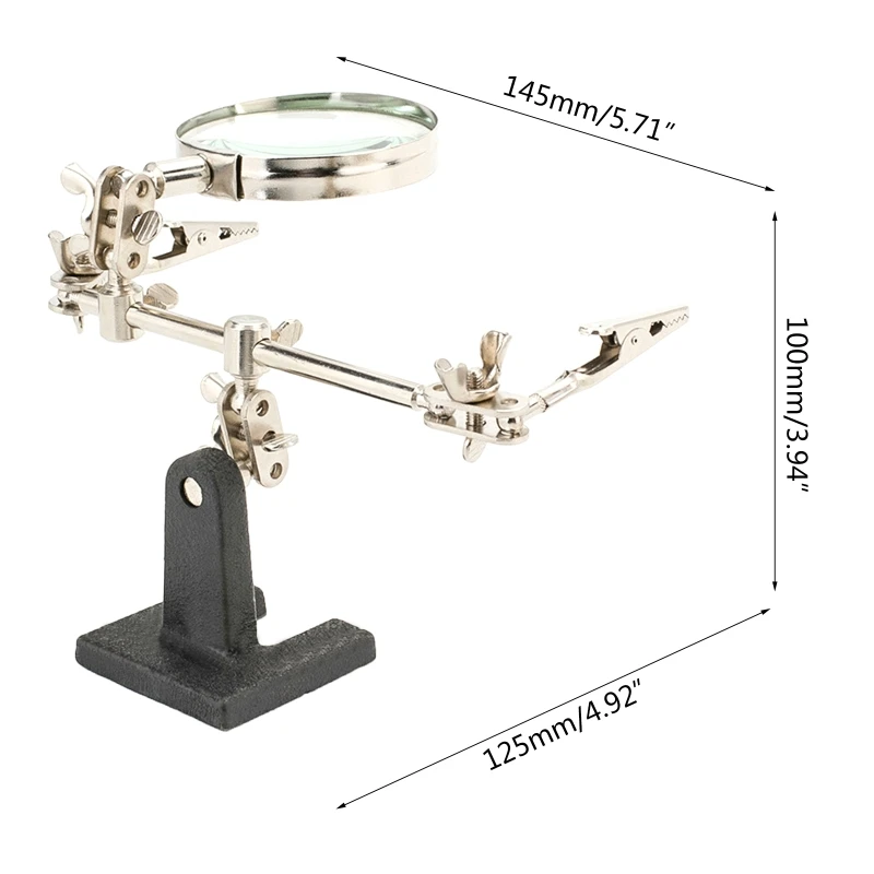 Adjustable Helping Hand with Glass Soldering Station Stand with Dual Clips & a Heavy Base 2.5X Dropship